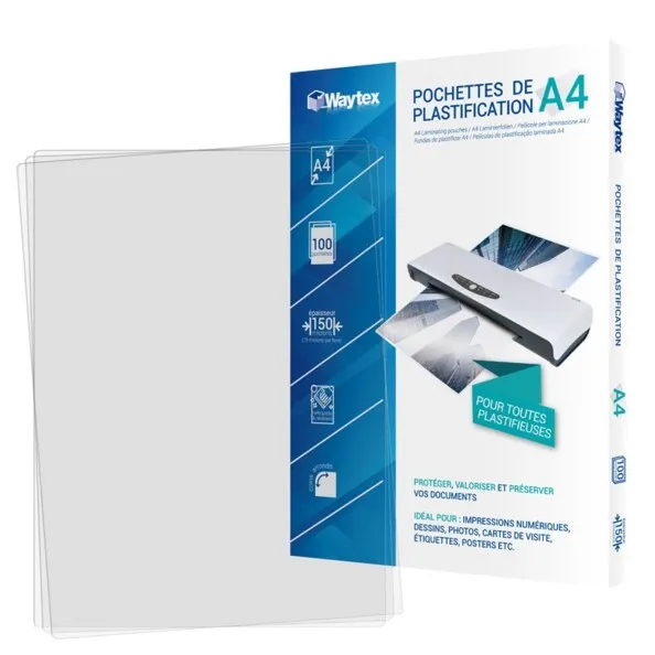 100 pochettes de plastification A4 -75 microns | Pochettes de plastification 