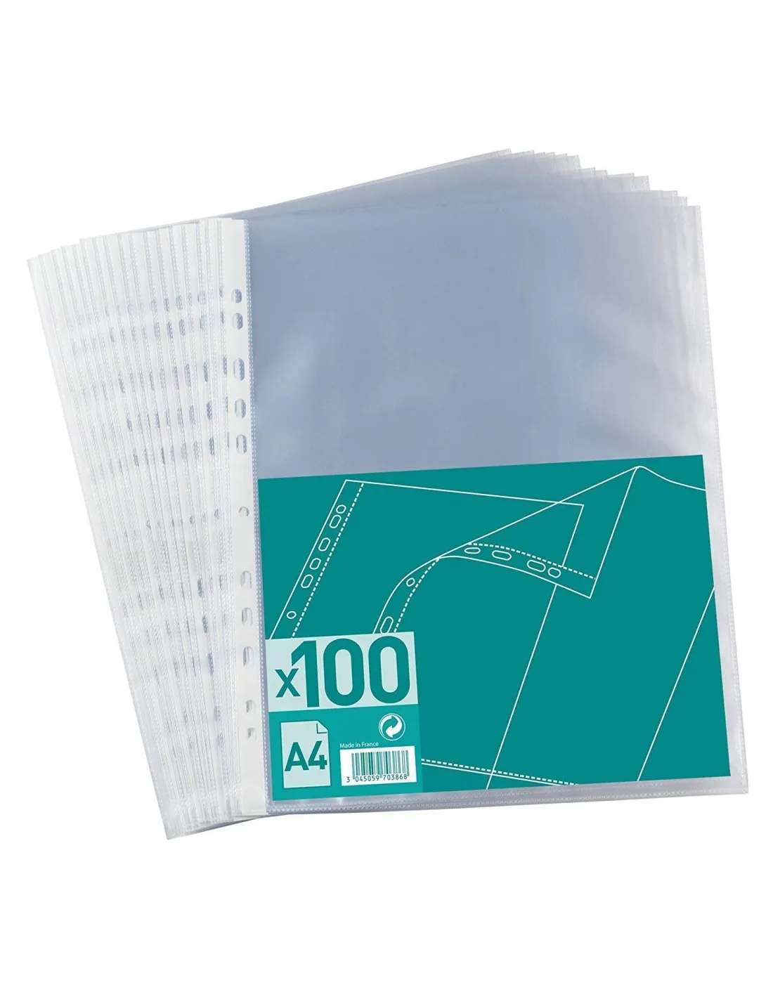 100 Pochettes Perforées A4 Polypro Grainé - 1er Prix