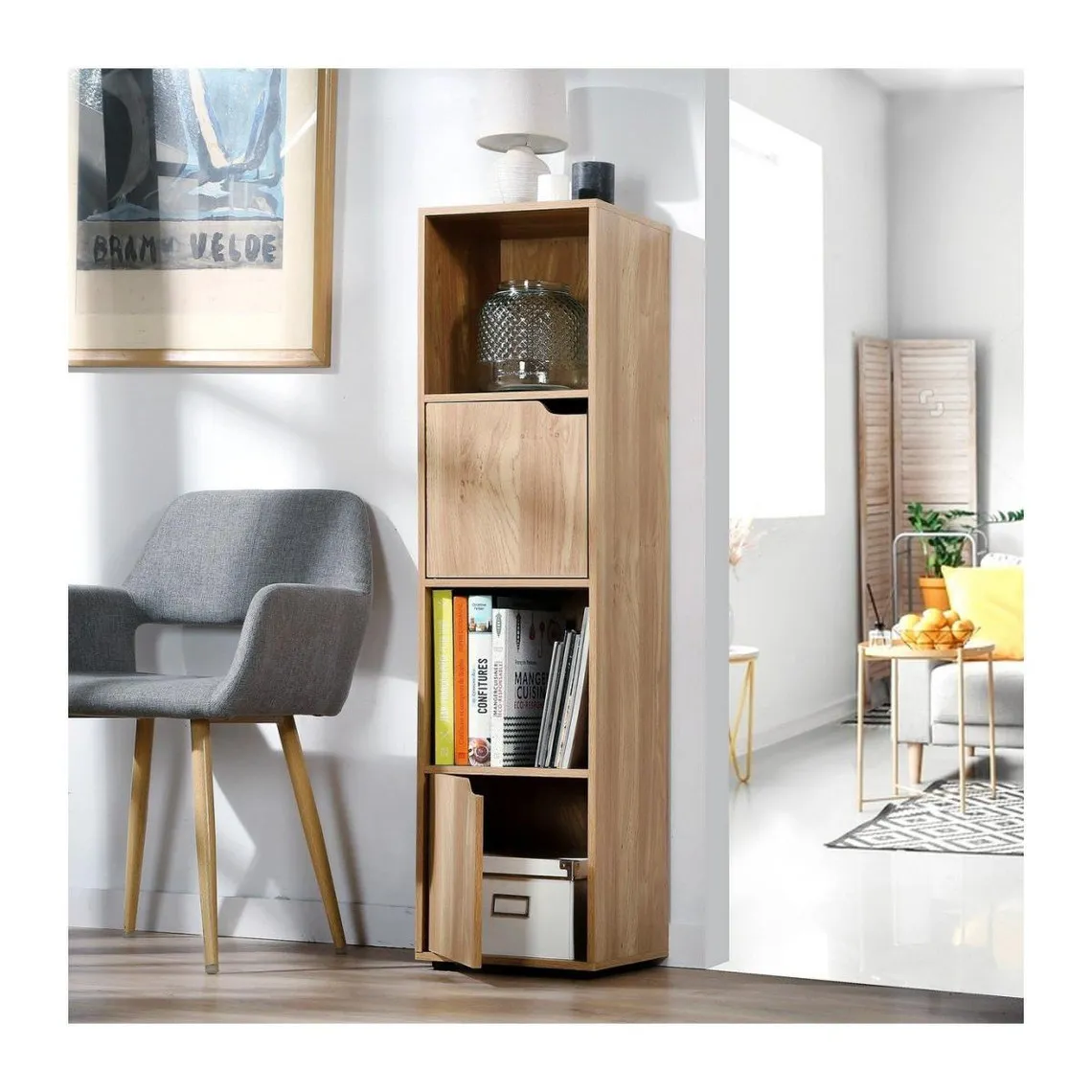 Bibliothèque 4 Cases et 2 portes en bois | 3 Suisses