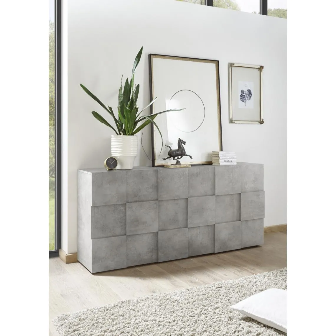 Buffet 3 portes en bois DAMA décor beton | 3 Suisses