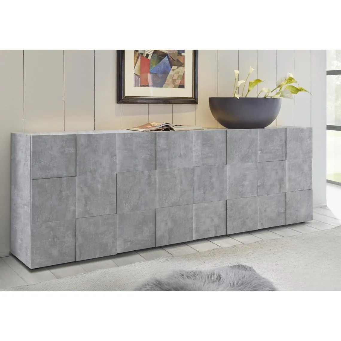 Buffet 4 portes en bois DAMA décor beton | 3 Suisses