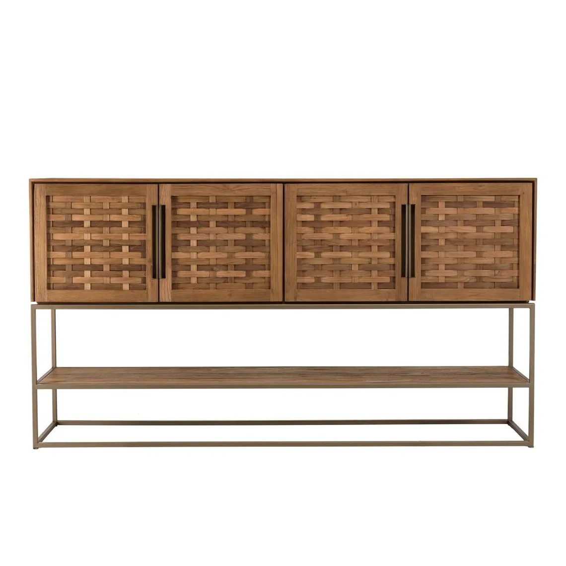 Buffet en bois de teck recyclé 4 portes en tissage de bambou  | 3 Suisses