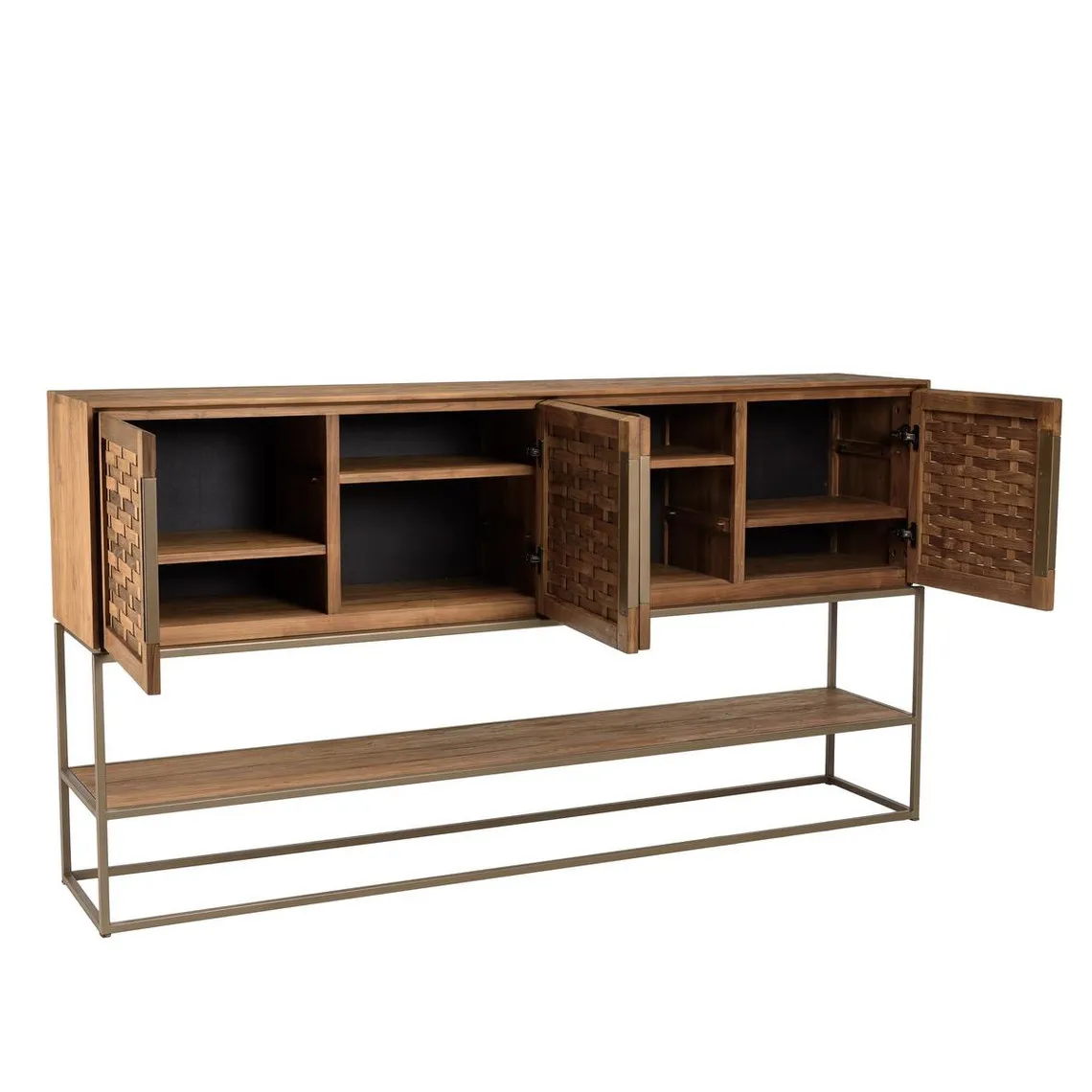 Buffet en bois de teck recyclé 4 portes en tissage de bambou  | 3 Suisses