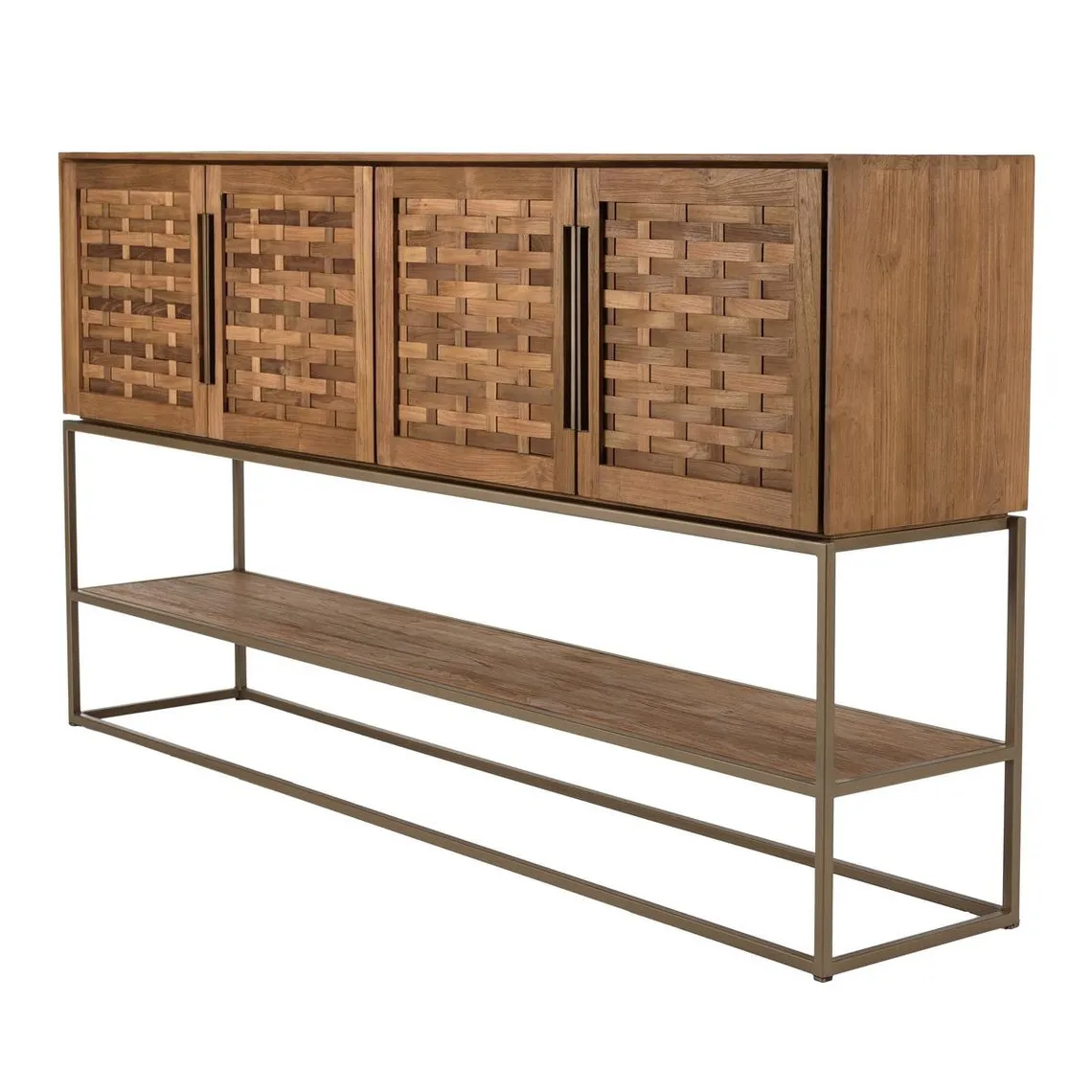 Buffet en bois de teck recyclé 4 portes en tissage de bambou  | 3 Suisses