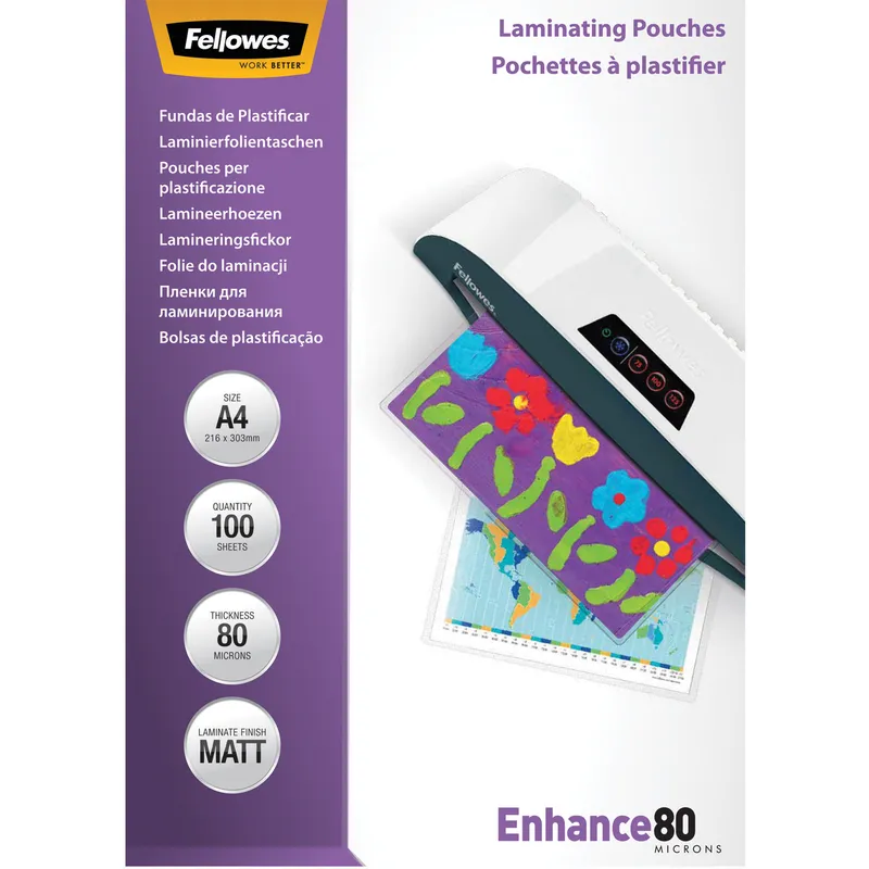 Fellowes pochettes de plastification Enhance, A4, 80 mic, mat, 100 pièce