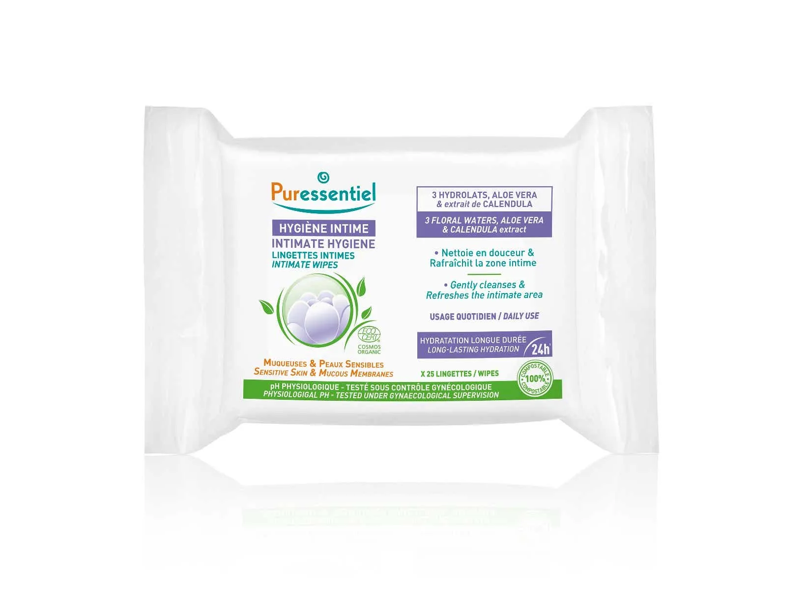 HYGIENE INTIME - Lingettes Intimes Quotidiennes Bio, 25 lingettes | Puressentiel  - Parapharmacie Boticinal