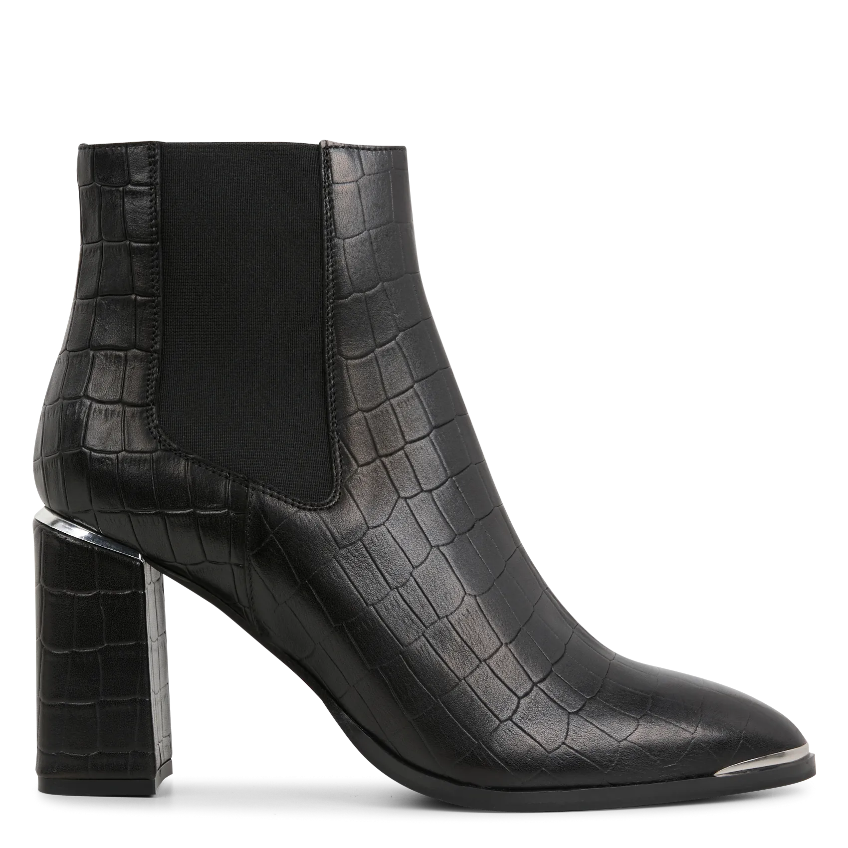 IKKS  Boots à talons en cuir embossées croco - Noir