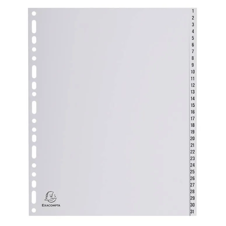 Intercalaires 1-31 A4+ PP gris ongl.imp.