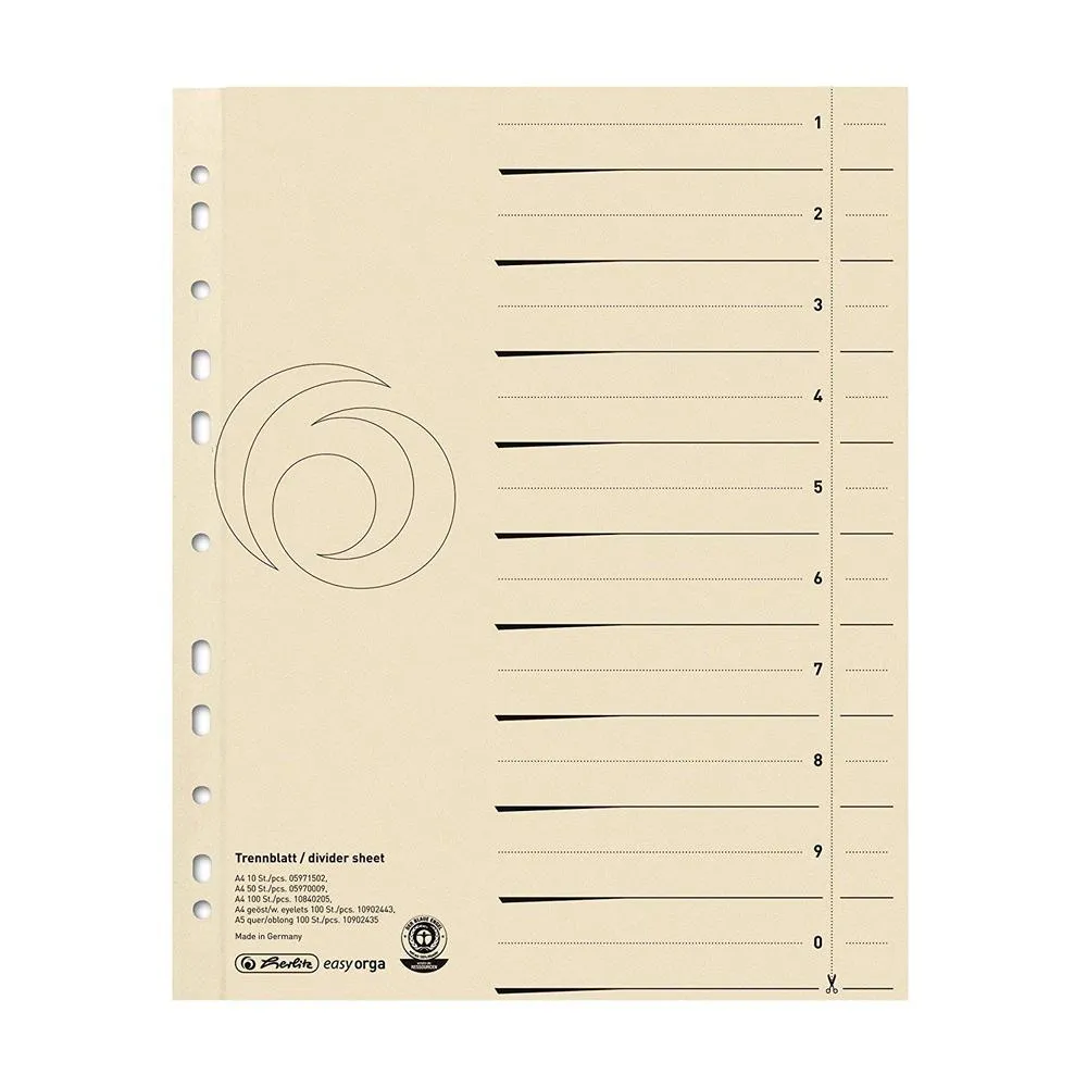Intercalaires A4 extra large 24x 30 cm Carte Manille - Paquet de 100