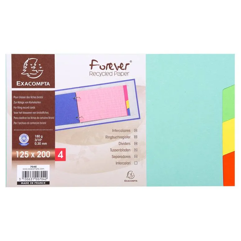 Intercalaires classeur fiches bristol 180g forever 4 positions 125x200mm