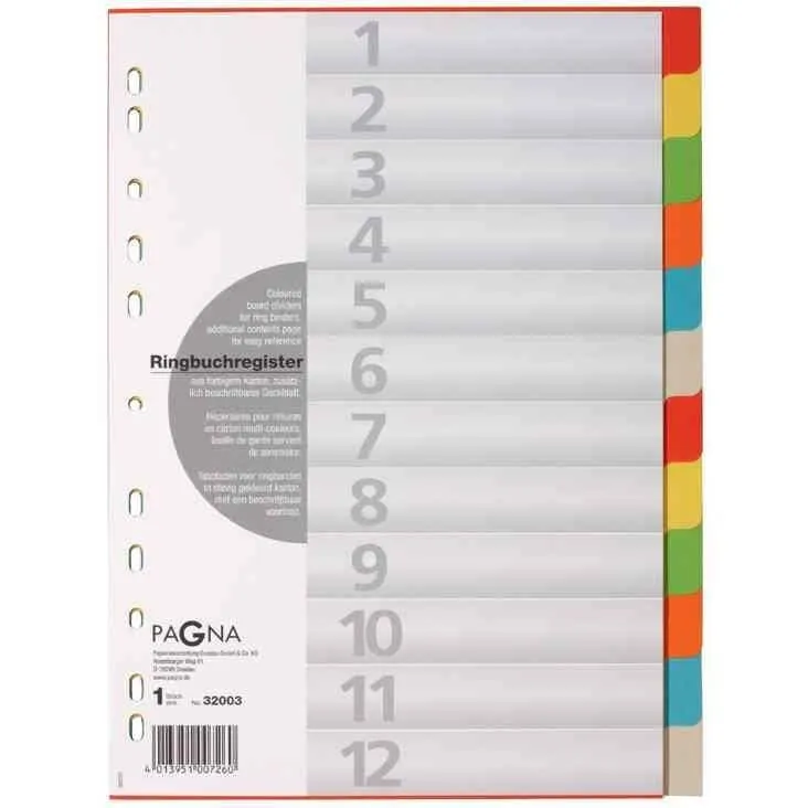 Intercalaires en carton, A4, 12 pièces, 12 couleurs