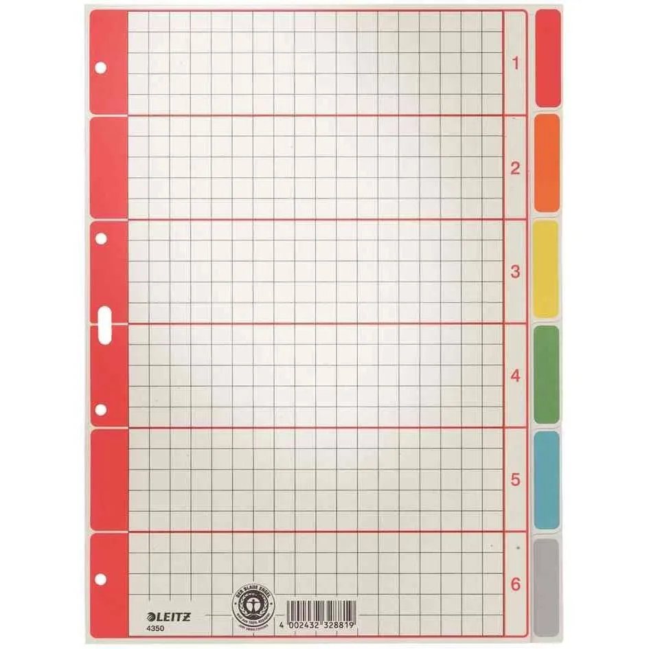 Intercalaires en carton A4 6 onglets couleur 4 trous gris