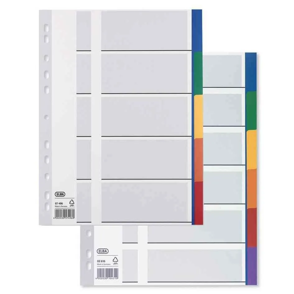 intercalaires PVC en carte lustrée, onglets en couleur