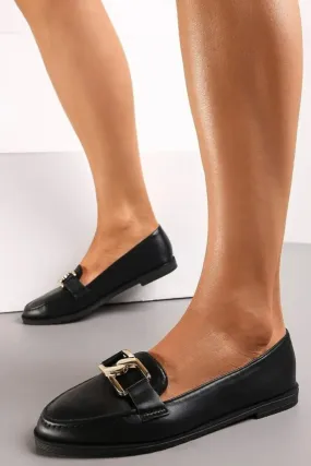 Mocassins chaîne dorée semelles plates noir