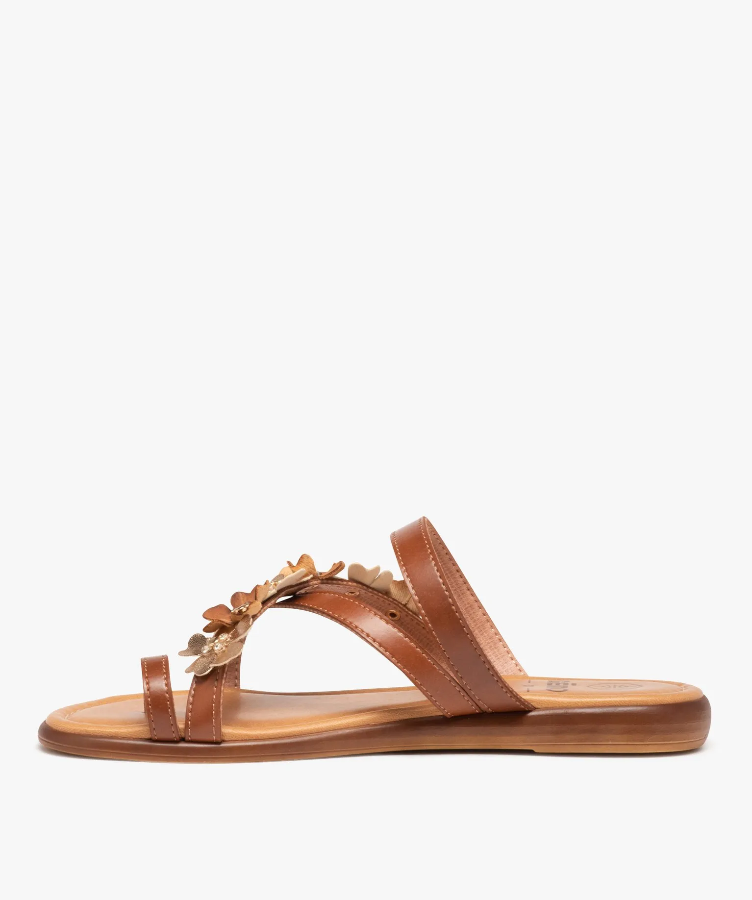 mules plates a fines brides croisees fleuries femme orange sandales plates et nu-pieds