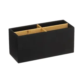 Organiseur rangement maquillage 4 compartiments noir et bambou