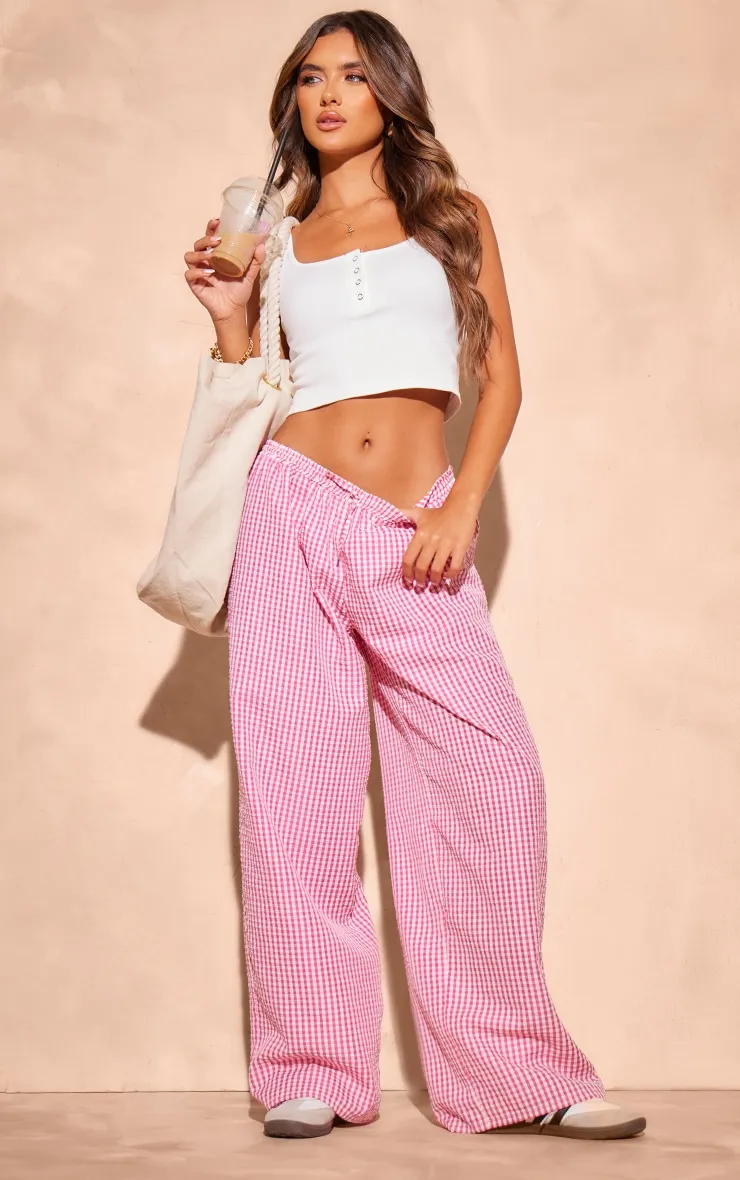 Pantalon droit rose imprimé vichy