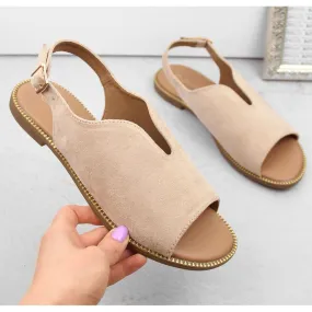 Sandales plates femme en daim beige Potocki BF47305