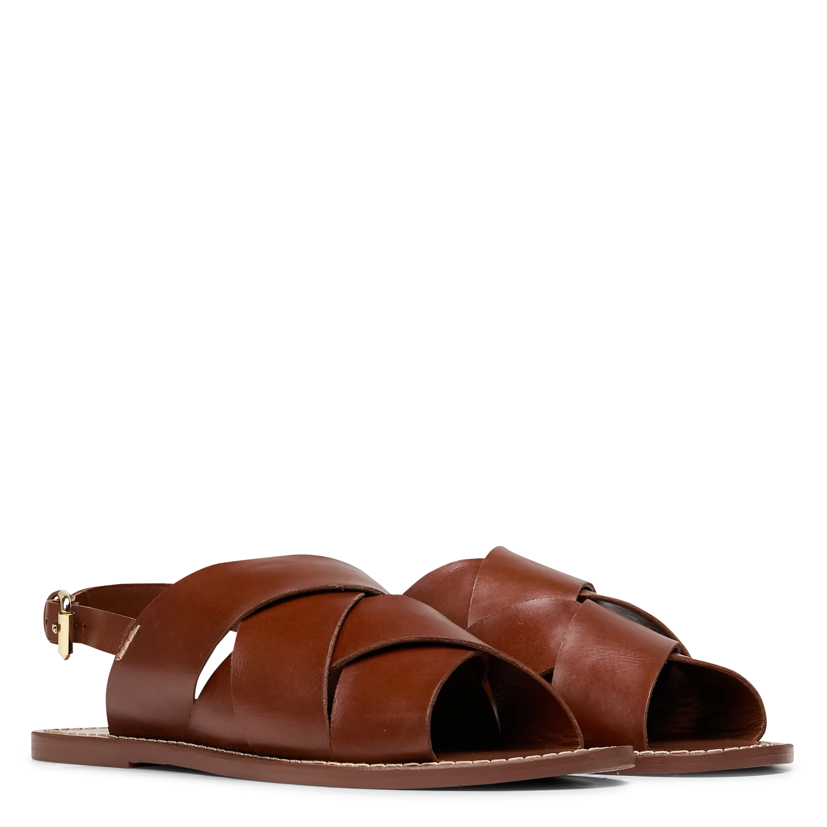 SESSUN  Sandales plates en cuir tiznit - Marron