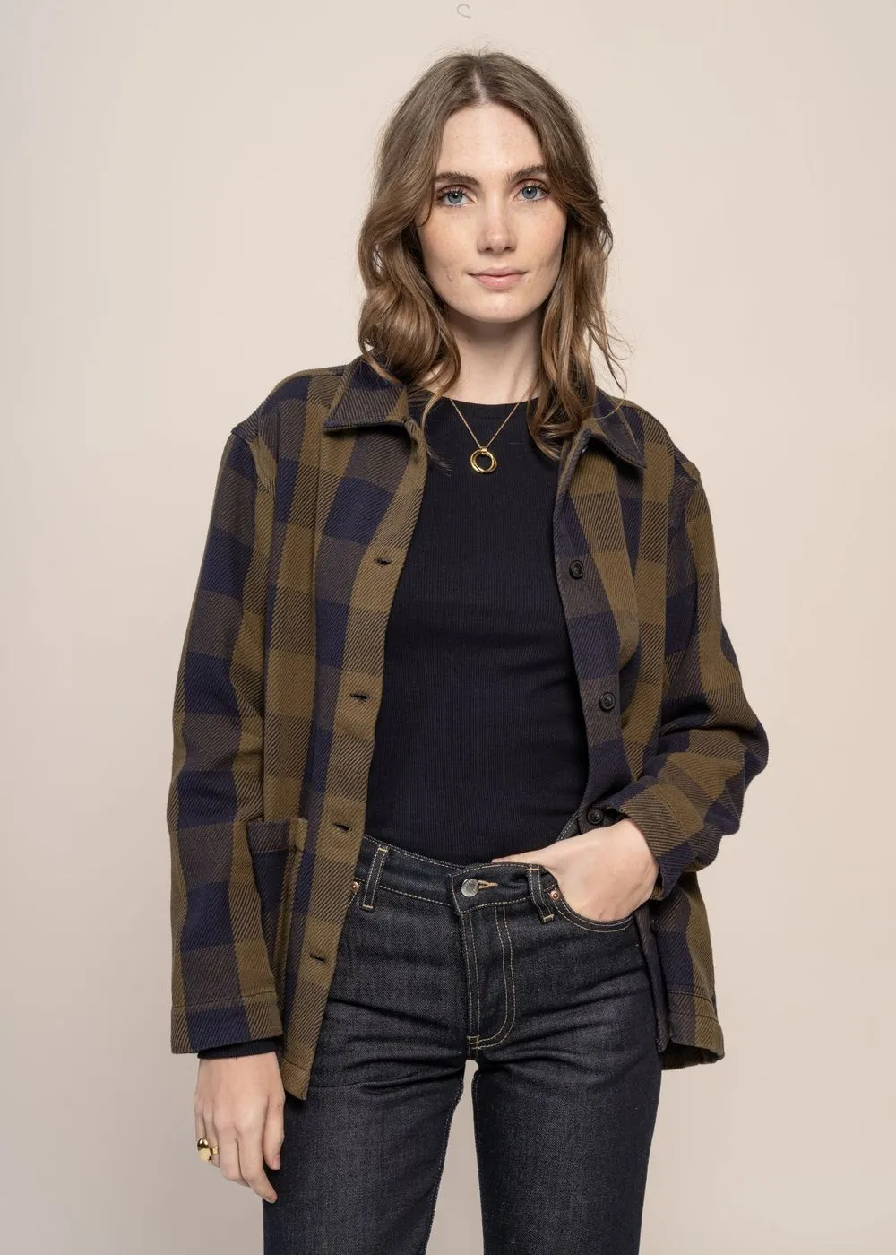 Surchemise à carreaux en coton bio | marron et bleu "classic check overshirt beige check" 7030 beige check femme