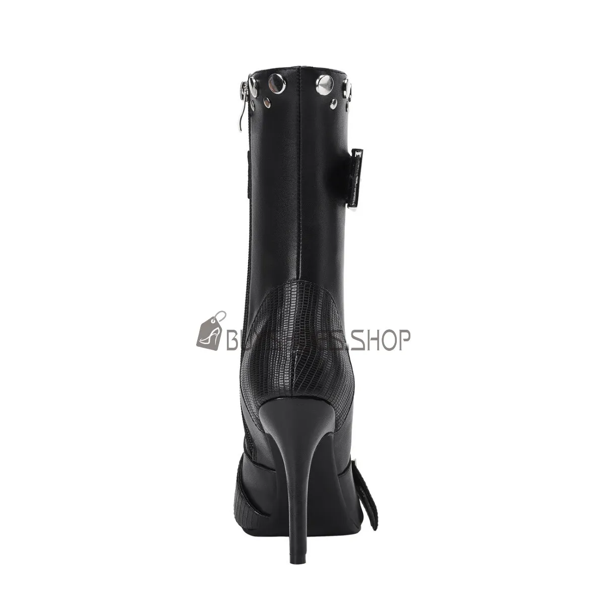 À Boucle Noir Bottines Femme Bottes Hautes Femme Moderne Boots Martin Simili Cuir Bout Pointu Talons Hauts
